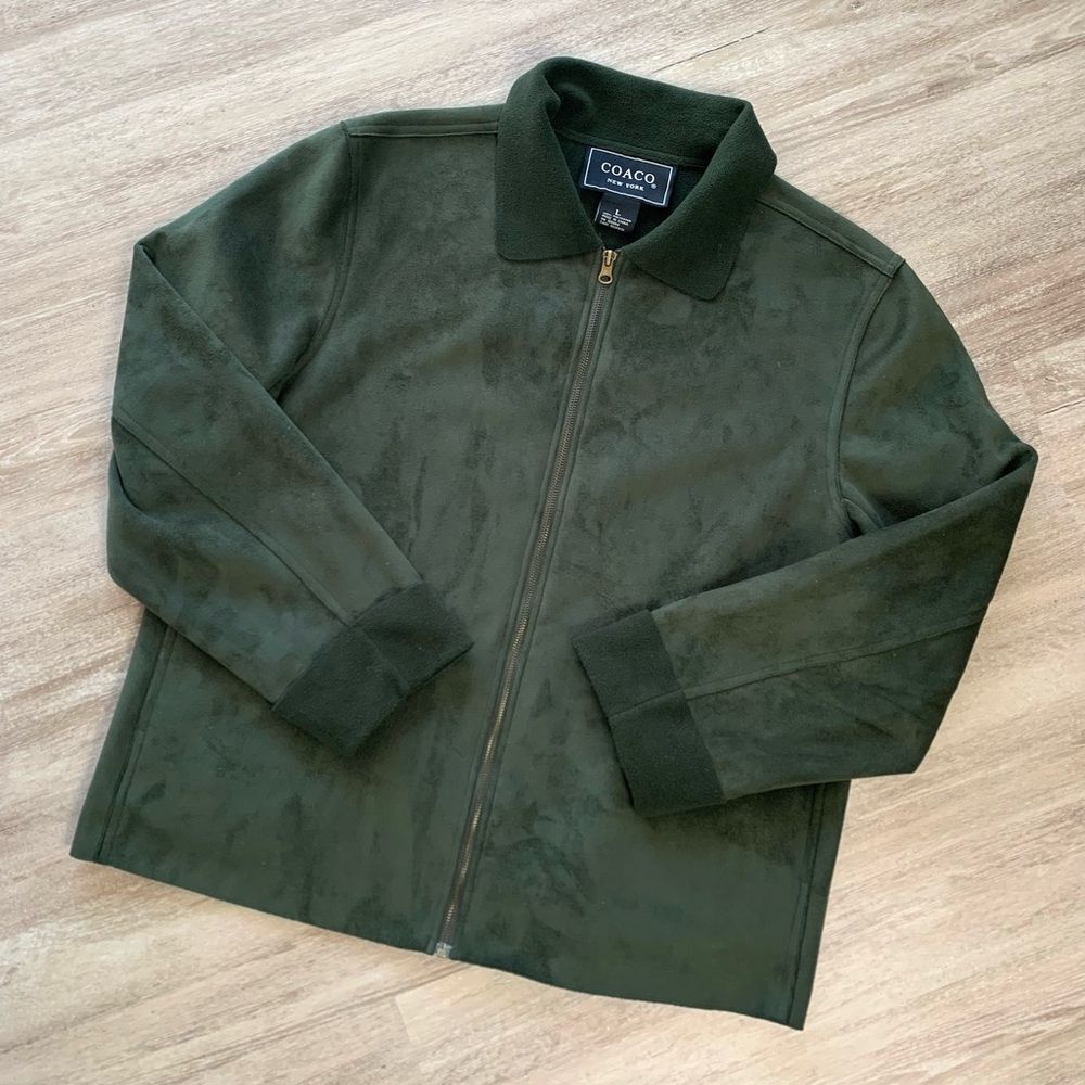 COACO New York Forest Green Faux Suede Zip Front Jacket Size Large